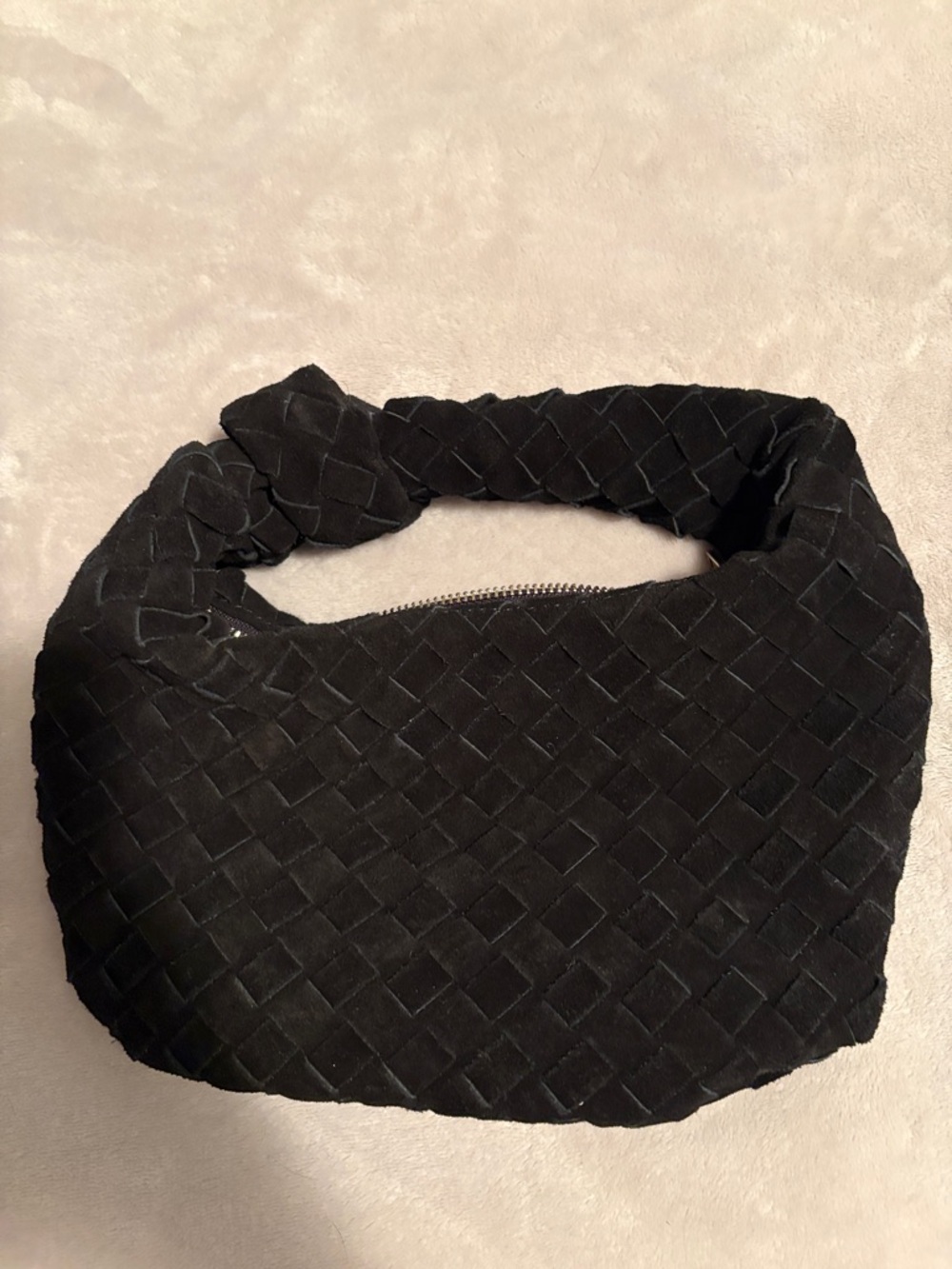Black Woven Knot-Top Shoulder Bag
